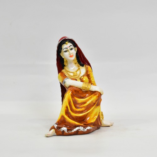 Yellow Rajasthani Lady Showpiece For Home Decor