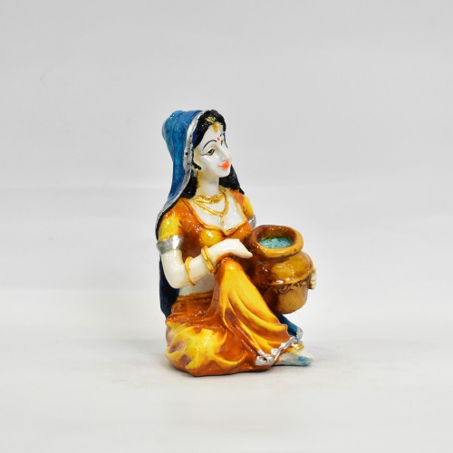 Yellow Rajasthani Lady With Matka Showpiece For Home Decor