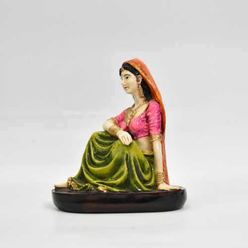 Orange and Green Rajasthani lady Decorative Showpiece For Home Decor