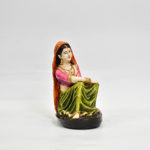 Orange and Green Rajasthani lady Decorative Showpiece For Home Decor