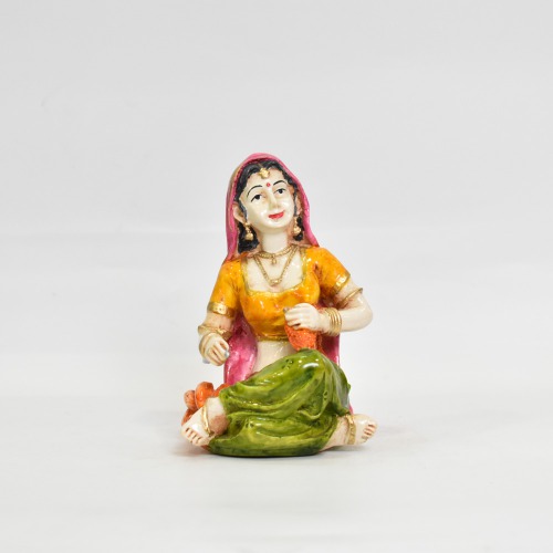 Rajasthani Lady Sitting Rajasthani Style Polyresin Statue | Rajasthani Traditional Style Doll Statue