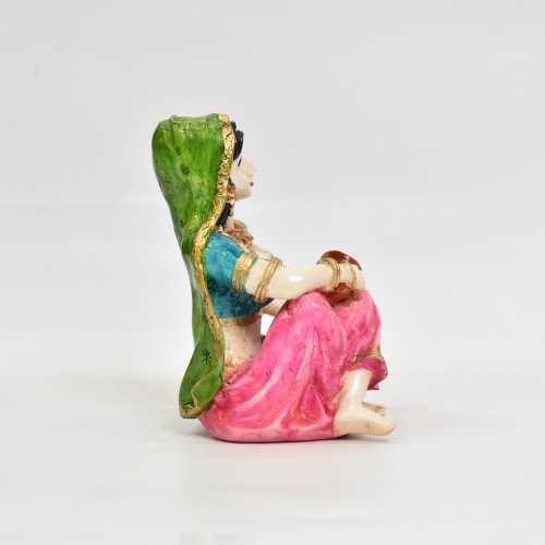 Rajasthani Lady Sitting Rajasthani Style With Makhana Polyresin Statue | Rajasthani Traditional Style Doll Statue