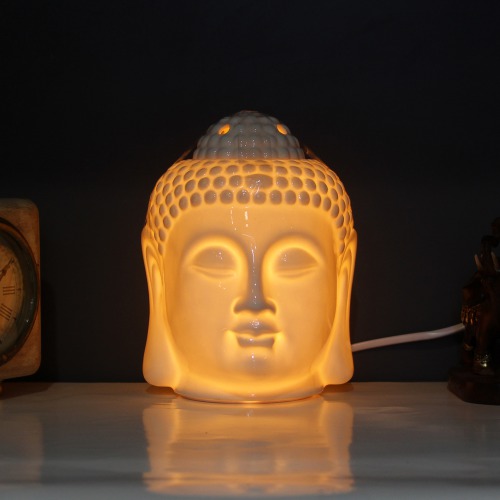 White Ceramic Buddha Head Fragrance Oil Warmer Lamp, Fragrance Diffuser