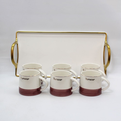 Forever Tea Set With Kettle And Tray | Microwave and Dishwasher Safe Finest Ceramic Tea | Coffee Cup Set And Kettle And Tray