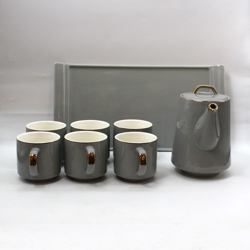 Tea Set With 6 Cups And Kettle | Tea Kettle Pot | Gray Colour | Tea Set