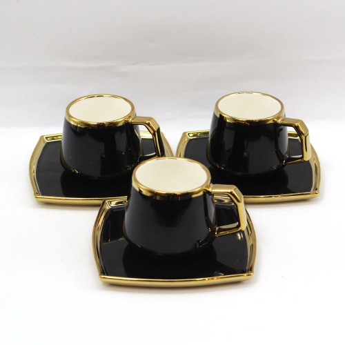 Black Gold Colour Tea And Kettle Set | Microwave and Dishwasher Safe Finest Ceramic Tea