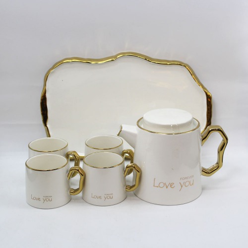 Love You Forever Tea And Kettle Set | Ceramic Pastel Flask Microwave Safe Tea Cups With Kettle Morning Set