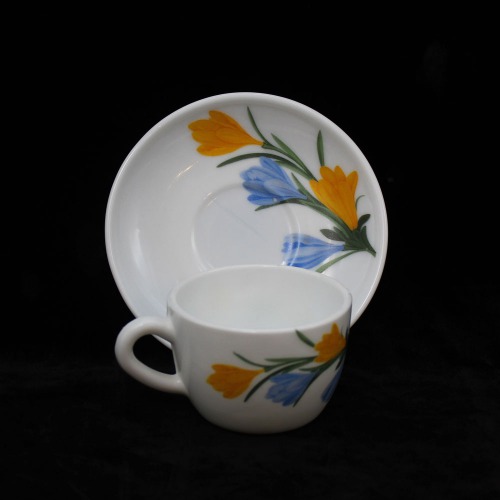 White Ceramic Yellow And Blue Flower Design Tea Cup And Saucer 6 Piece Set For Tea | Green Tea Or Coffee