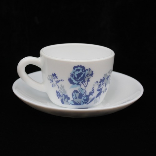 White Ceramic Printed  Blue Flower Design Tea Cup And Saucer 6 Piece  Set For Tea | Green Tea Or Coffee