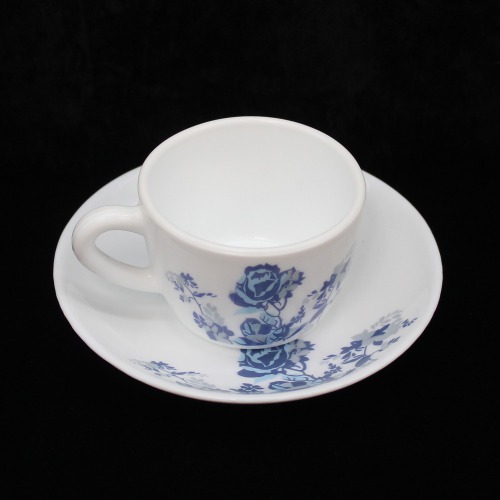 White Ceramic Printed  Blue Flower Design Tea Cup And Saucer 6 Piece  Set For Tea | Green Tea Or Coffee