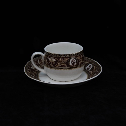 Beautifully Designed Printed Brown Flower Design Tea Cup And Saucer 6 Piece Set For Tea | Green Tea Or Coffee