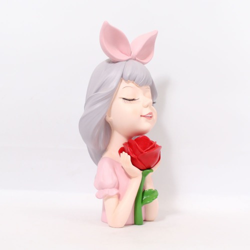 Girl With Rose Statue Showpiece | Statue Figurines for Home Decor Outdoor Entrance Living Room Decoration