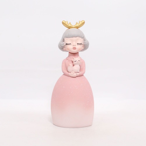 Small Modern Luxury Bowknot Girl Resin Figurine Holding Cat Home Decoration Decorative Showpiece