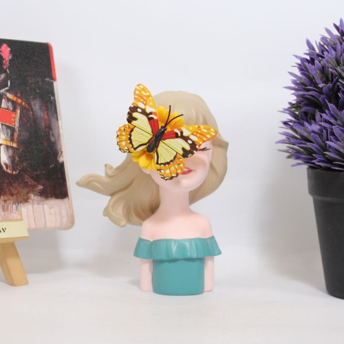 Lady With Flower And Butterfly Statue Showpiece | Modern Girl Resin Figurine Home Decoration Showpiece