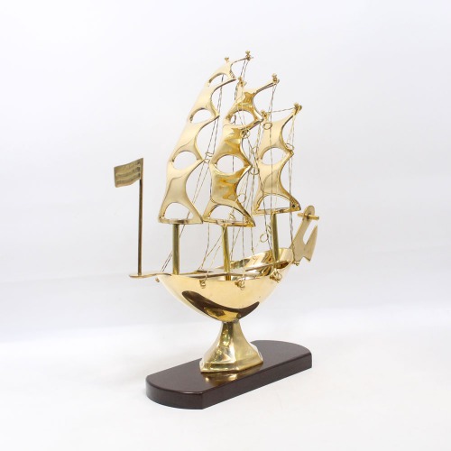 Metal Brass Ship with Wooden Base| Showpiece For Home & Office Decor Big Size | Ship Model Boat Showpiece
