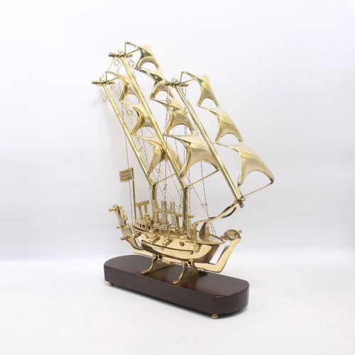 Brass Ship with Wooden Base| Showpiece For Home & Office Decor Big Size | Ship Model Boat Showpiece