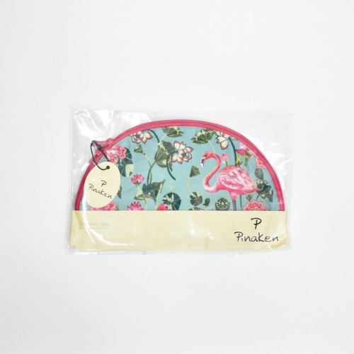 Pinaken Tropical Flamingo Printed Half Mood Cosmetic Bag