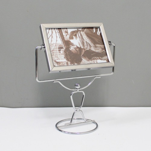 Metal Double Sided Photo Frame, Silver Rotating Desktop Picture Frame Decor Frame