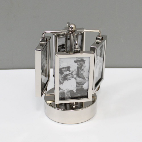 Metal Silver Rotating Musical Box Double Sided Photo Frame