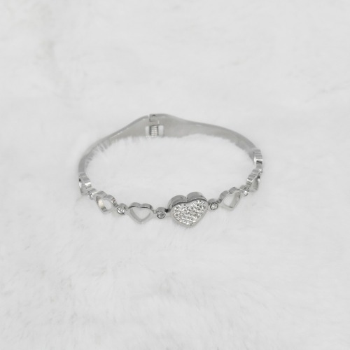 Silver Tone Heart Shape Dazzling Stones Contemporary Kada Bracelet For Women | Bracelet | Women's Kada