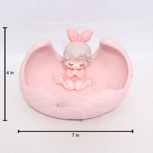 Cute Baby Girl Sitting Statue With Storage Tray Statue | Modern Girl Resin Figurine Home Decoration Showpiece