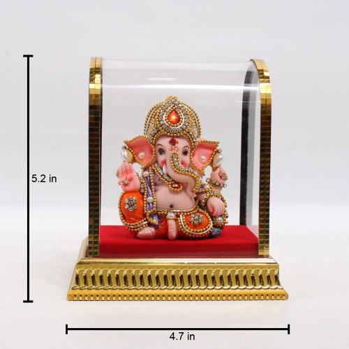 Diamond Studded Mukut Cabinate Ganesha Murti |Ganesha | Statue For Living Room | Ganesha showpiece