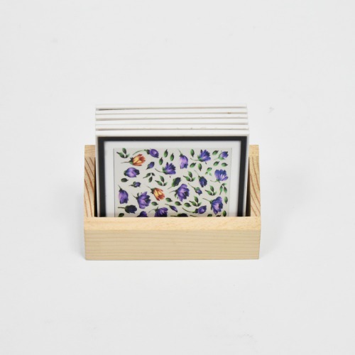 Ethnic Square Tea Coffee Coaster Set of 6 Flower Design Gift Item Home Table Decor Showpiece