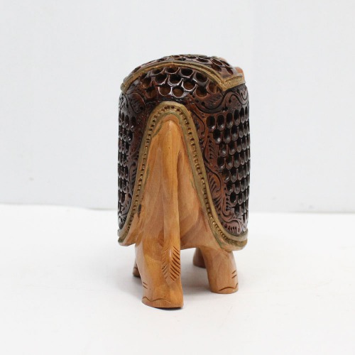 Attractive Wood Carving Handmade Elephant With Baby Elephant Undercut Statue With Howdah Palanquin Animal Showpiece