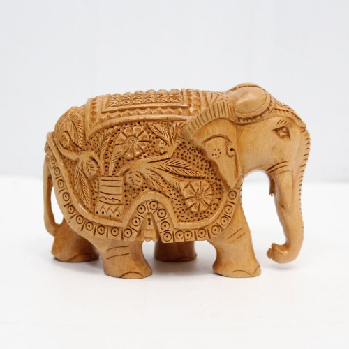 SandWood Elephant Down Trunk Statue Flower Design Carving Figurine Showpiece Gifts For Home Decor and Office