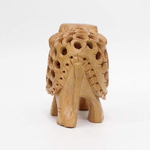Handicrafts Wooden Jaali Carved Elephant Statue Figure Showpiece for Home Decor (Brown)
