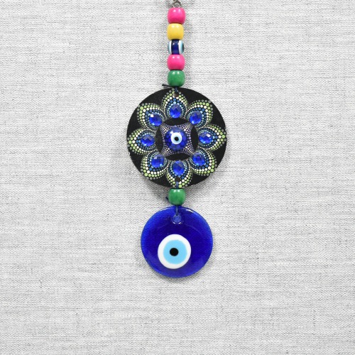 Wooden Multi colour Evil Eye Protection Good Luck Positivity Prosperity Metal Door | Wall Hanging Home Decor