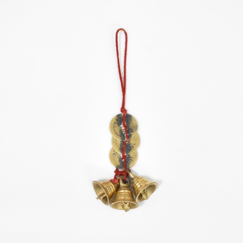 Fengshui Vastu Lucky Brass Hanging Bell Three Chinese Coins Main Entrance Door Hanging Decorate