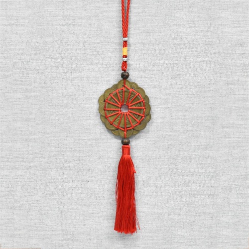 Feng Shui Hanging Round Shape Coin Bell with Red Strings For Good Fortune Traditional Coin with Red String