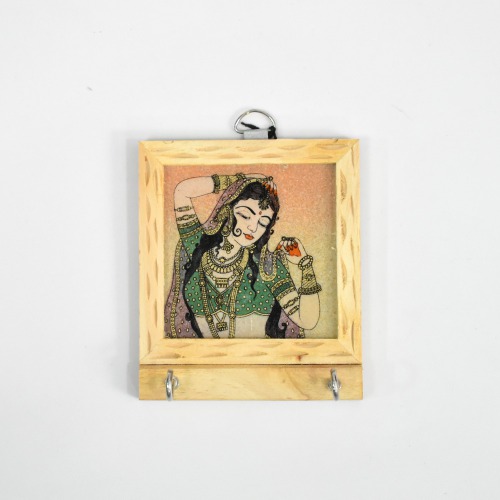 Rajasthani Lady Theam Gemstone Painting Key Holder | Key Holder | Decor | Wall Hanging