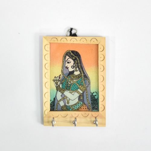 Multi colour Rajasthani Lady Theam Gemstone Painting Key Holder | Key Holder | Decor | Wall Hanging