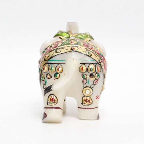 Attractive Multicolour Marble Elephant Showpiece for Home Decor | Elephant Decorative Items for Home (2.5 Inch Height)