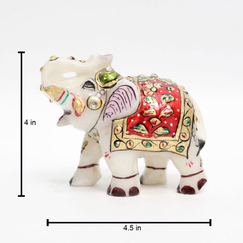 Attractive Multicolour Marble Elephant Showpiece for Home Decor | Elephant Decorative Items for Home (2.5 Inch Height)