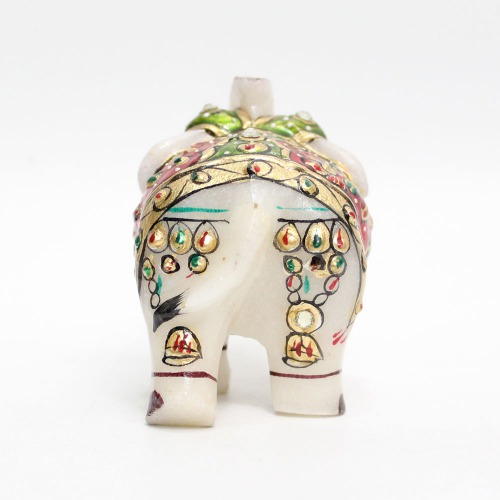 Marble Hand Painted Emboss Meenakari Work Elephant Feng Shui Lucky for Home Office Showpiece