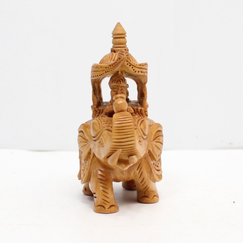 Handicrafts Wooden Carving Ambari Elephant Figurine | Wooden Handmade Elephant Statue for Home Decor