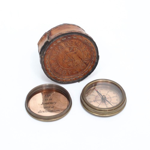 Solid Brass Vintage Fully Functional Compass with Leather Case| Antique Things