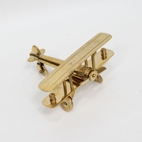 Brass Aeroplane Model Showpiece, Antique Table Top Miniature Decorative Showpiece for Home Decor & Office Table with Gold, Glossy and Shiny Finish