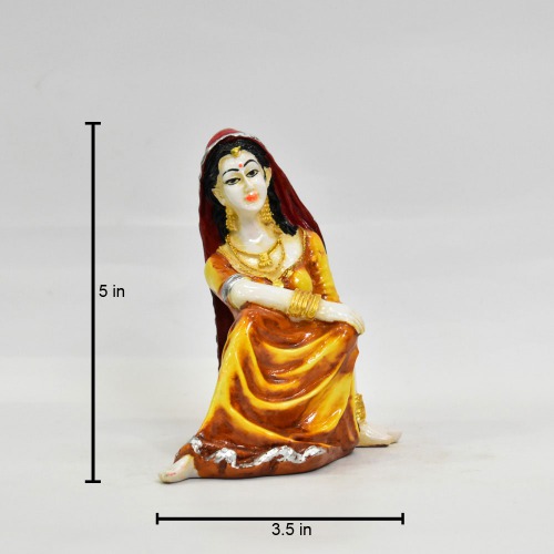 Yellow Rajasthani Lady Showpiece For Home Decor