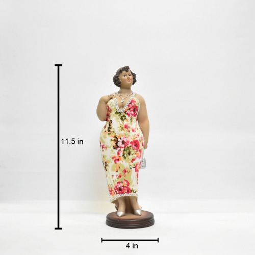Resin Elegant Fat Lady in Dress Standing Collectable Figurine | Sculpture Resin Desktop Decor