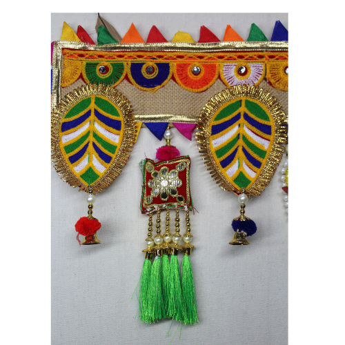 Colourful Jute Paan & Parrot Toran for Main Door Online | Door Hanging Toran Online | For Diwali entrance decoration, Party, House Warming etc