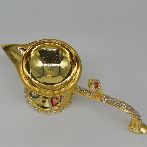 24k Gold Plated Brass Niranjan/Diya with Diamond Design
