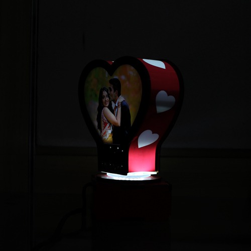 Red LED Rotating lamp | Customised LED Photo frame with Personalised Photo Frames for Home & Bedroom Decorative Light Frame Set